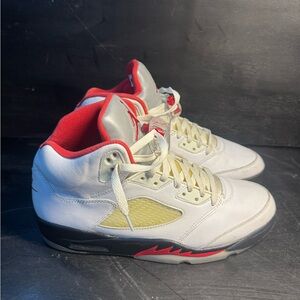 White and Red High-Top Sneakers